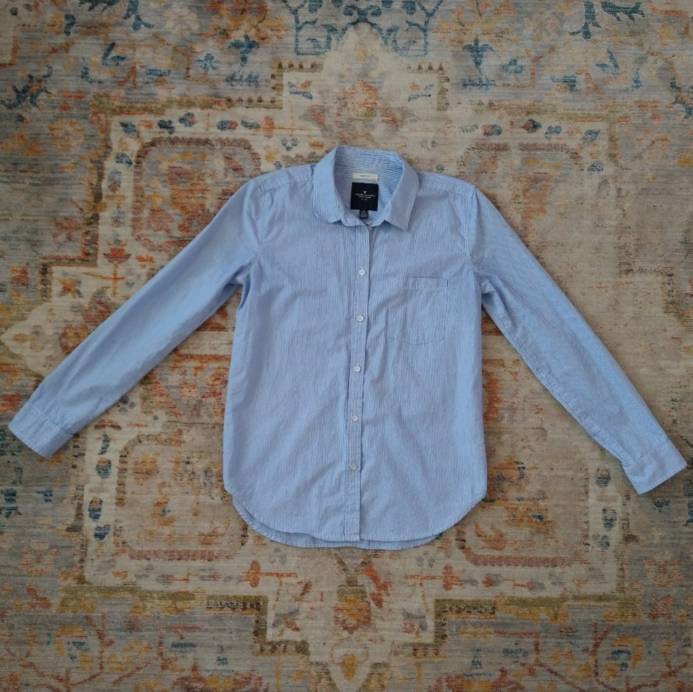 American Eagle Prep Fit Pinstripe Button-Down Top